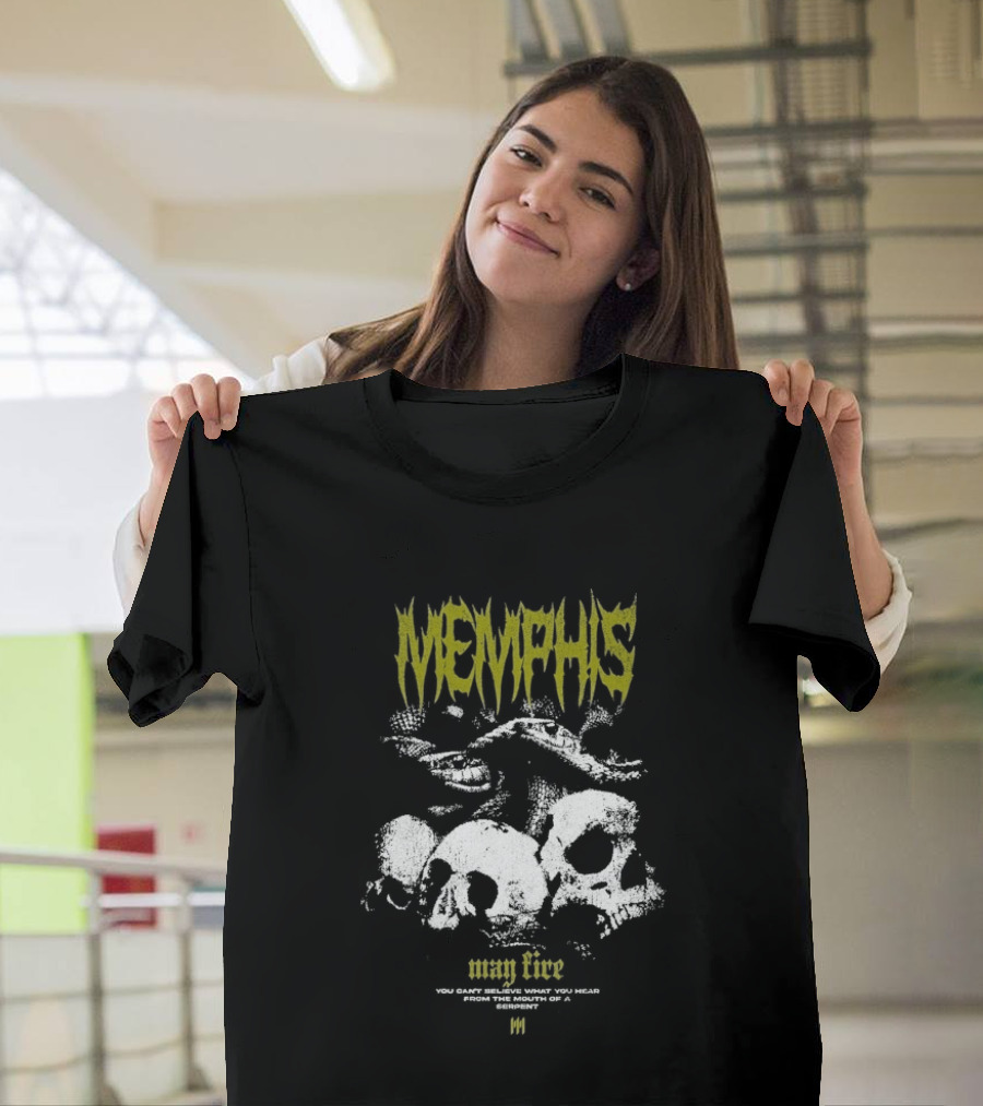Memphis May Fire Yellow Text Skulls And Snake T-Shirt