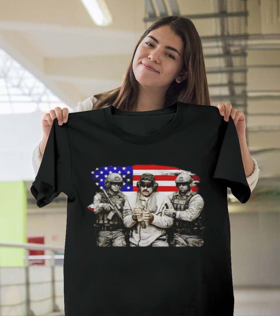 Venezuela Libre Captured Live Maduro Venezuelan Freedom Protest American Flag Military T-Shirt