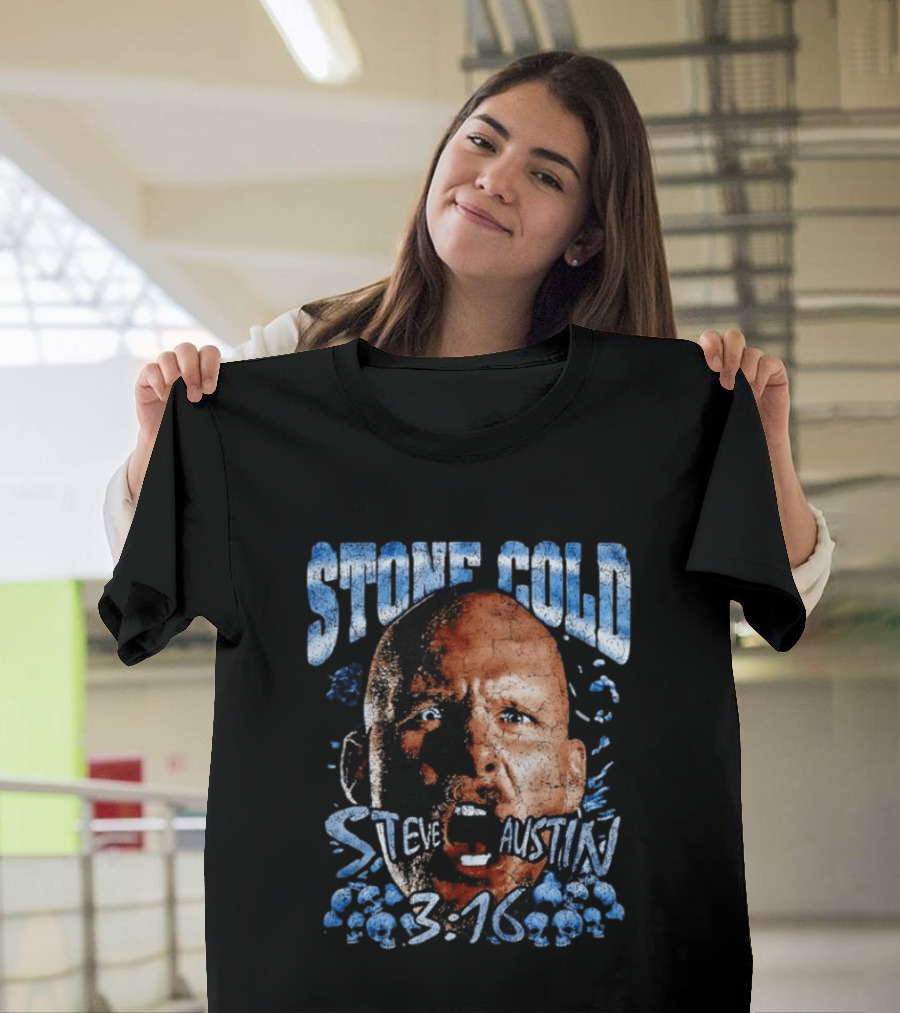 Stone Cold Steve Austin 3 16 Ice Blue Cracked Effect T-Shirt