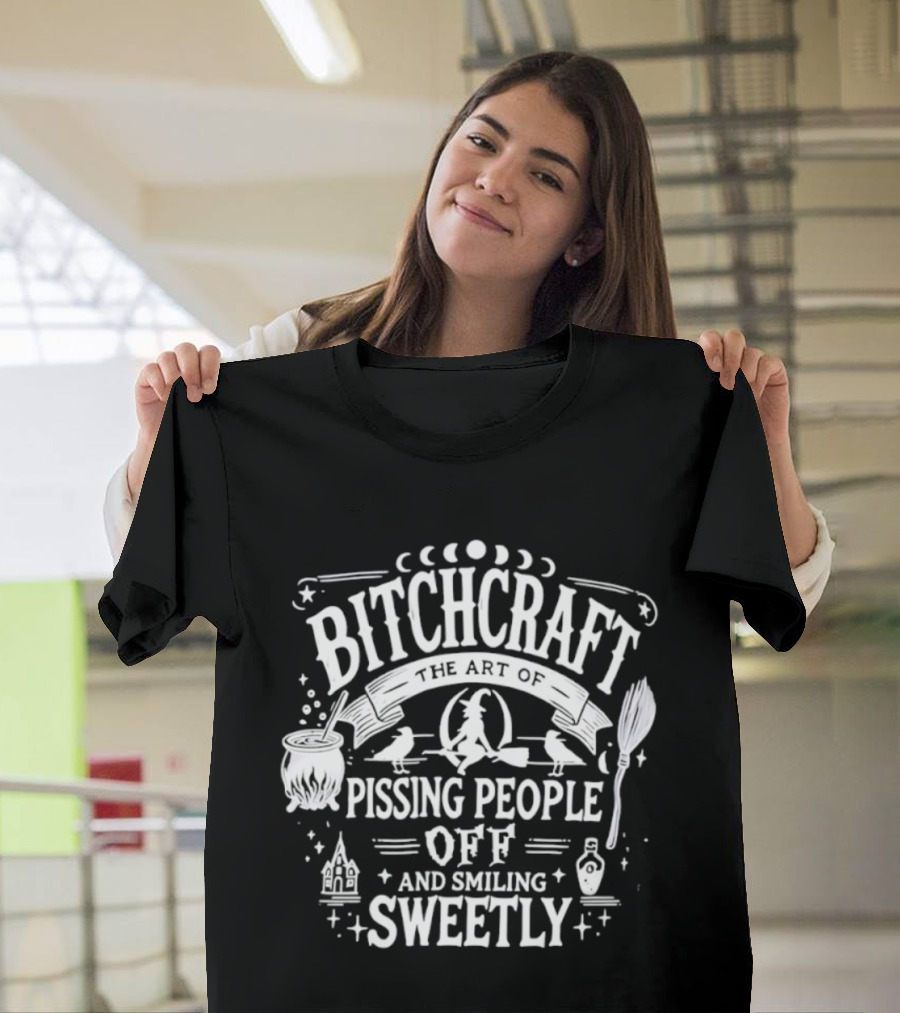 Bitchcraft Pissing People Off Smiling Sweetly Witches Cauldron Potion Moon Phases T-Shirt