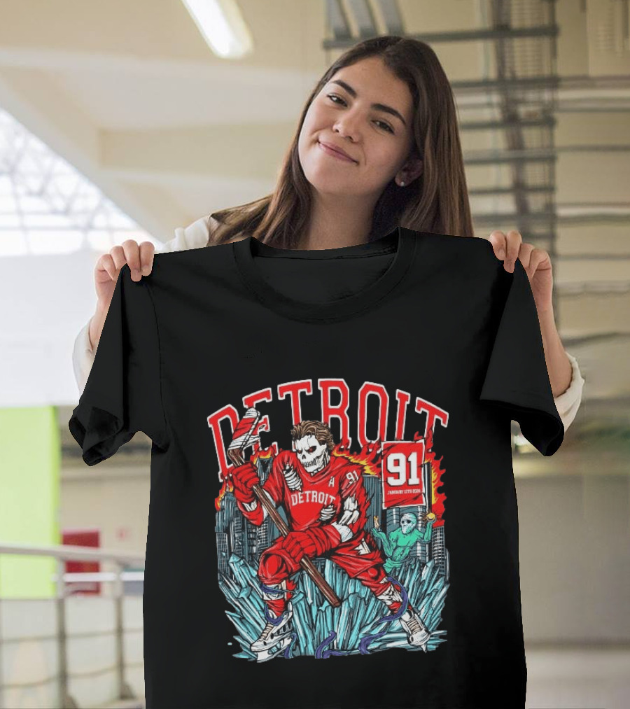 Detroit Red Wings Skeleton Hockey Player 91 January 17th 2026 T-Shirt