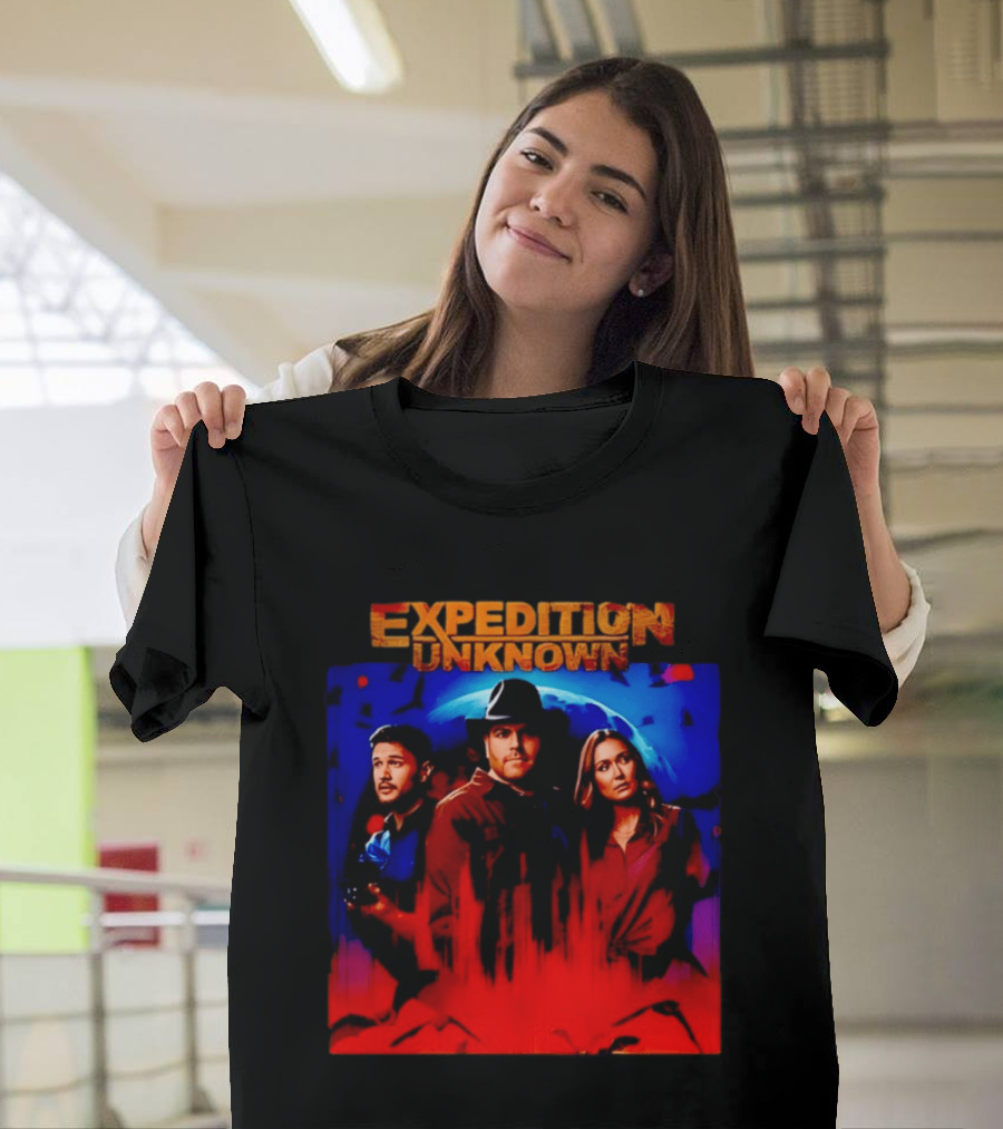 Expedition Unknown Cast In Bold Red And Blue Adventure T-Shirt