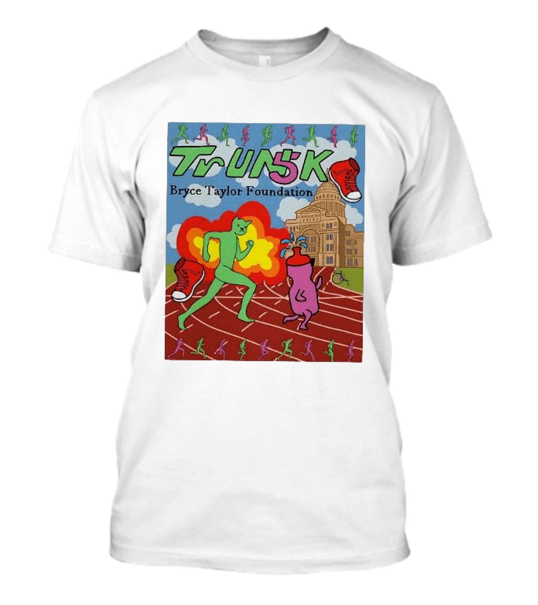 TrUNK 5k Bryce Taylor Foundation Colorful Cartoon Characters Racing T-Shirt