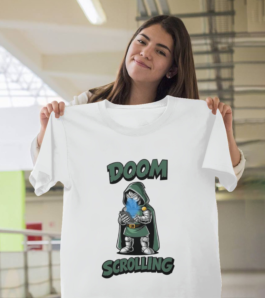 Doom Scrolling Dr Doom Comic Character With Phone T-Shirt