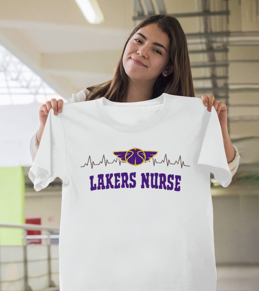 Los Angeles Lakers Nurse Appreciation With Heartbeat Basketball Wings T-Shirt