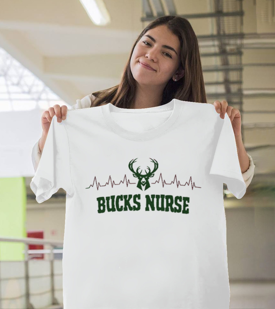 Bucks Nurse Heartbeat Milwaukee Bucks Nurse Appreciation Month T-Shirt