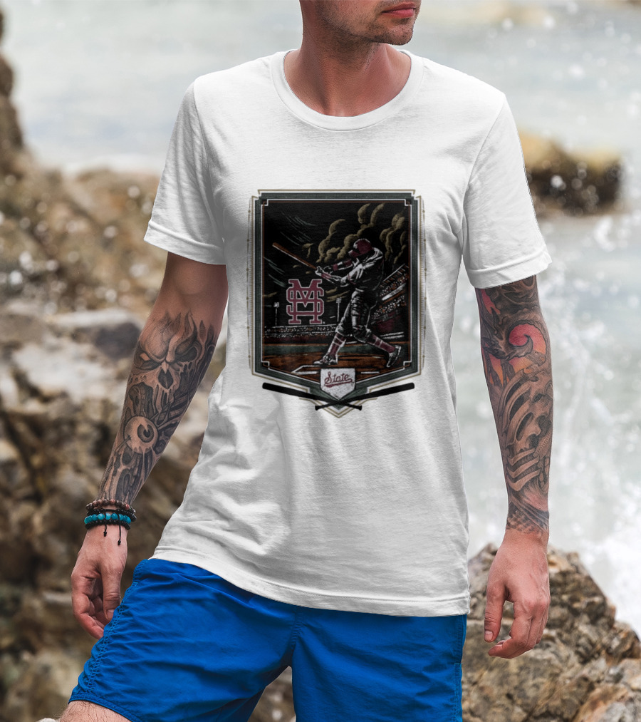 Mississippi State The Thunder Baseball Player Stadium Scene T-Shirt