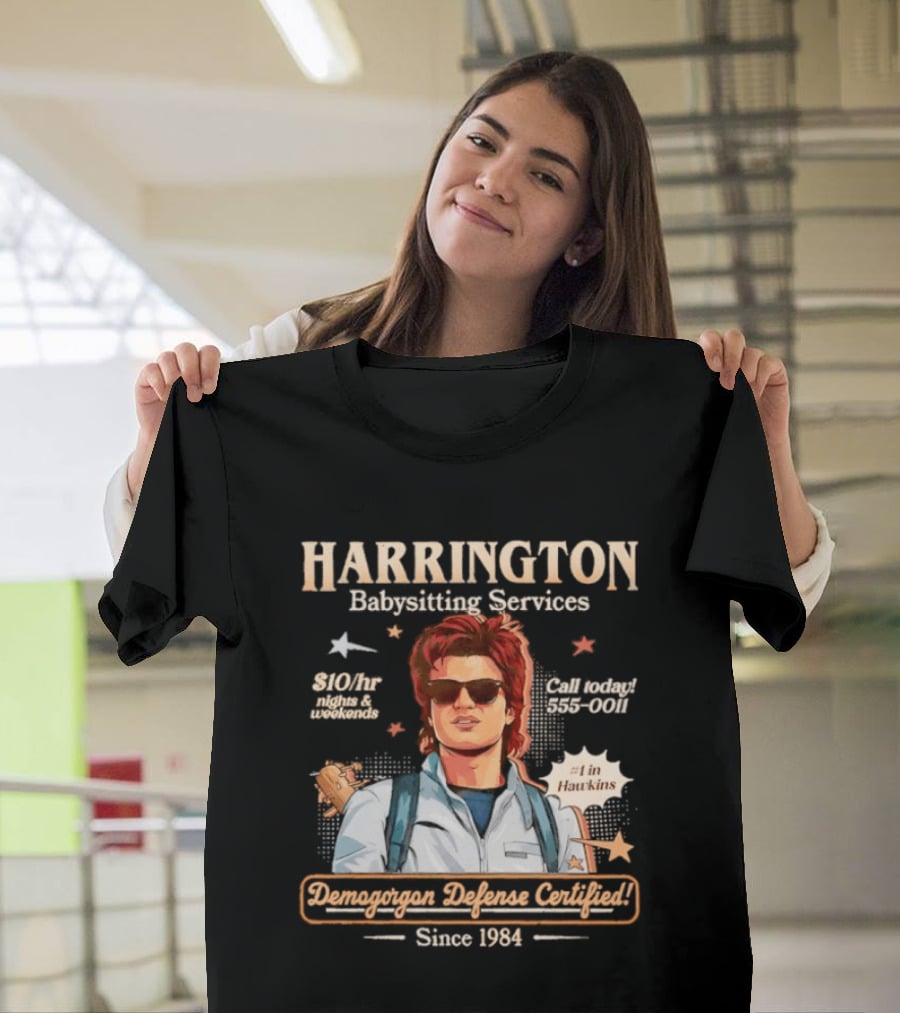 Harrington Babysitting Services Demogorgon Defense Certified Since 1984 Stranger Things Dustin Hawkins T-Shirt