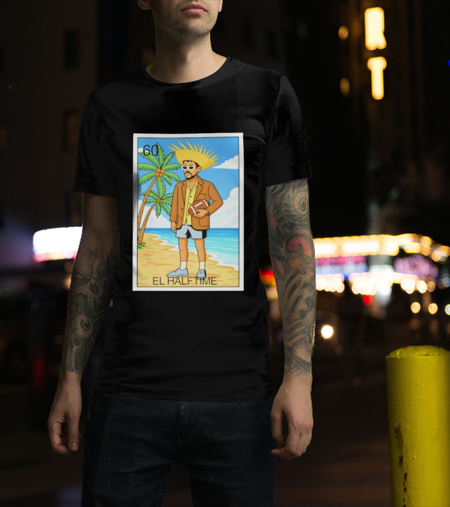 El Halftime Bad Bunny Loteria Card Beach T-Shirt