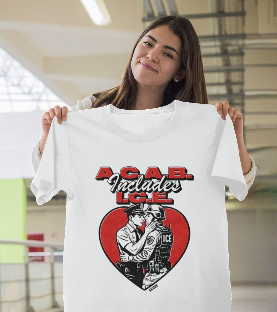 ACAB Includes ICE Anti Police Heart Shape Red and Black T-Shirt