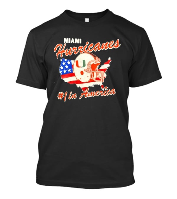Miami Hurricanes Helmet American Flag Map #1 In America T-Shirt