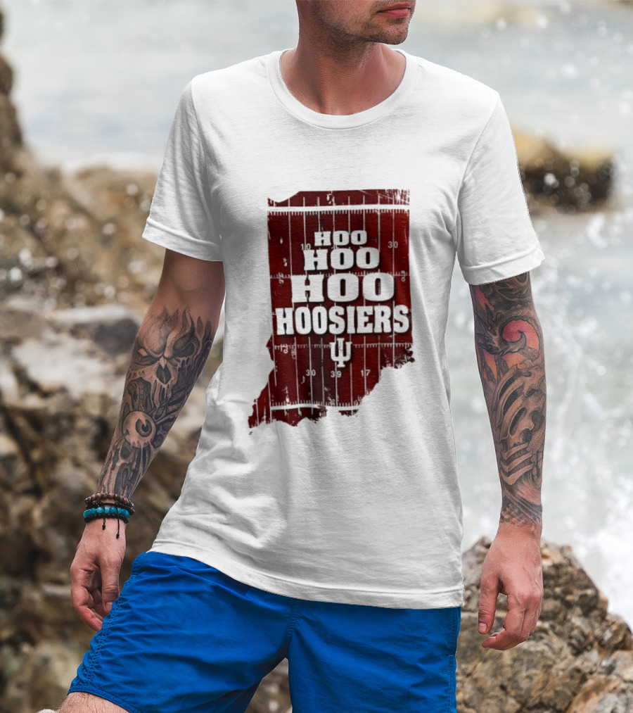 Indiana Map Hoo Hoo Hoo Hoosiers IU Block Letters T-Shirt