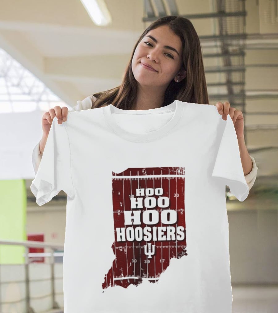 Indiana Map Hoo Hoo Hoo Hoosiers IU Block Letters T-Shirt