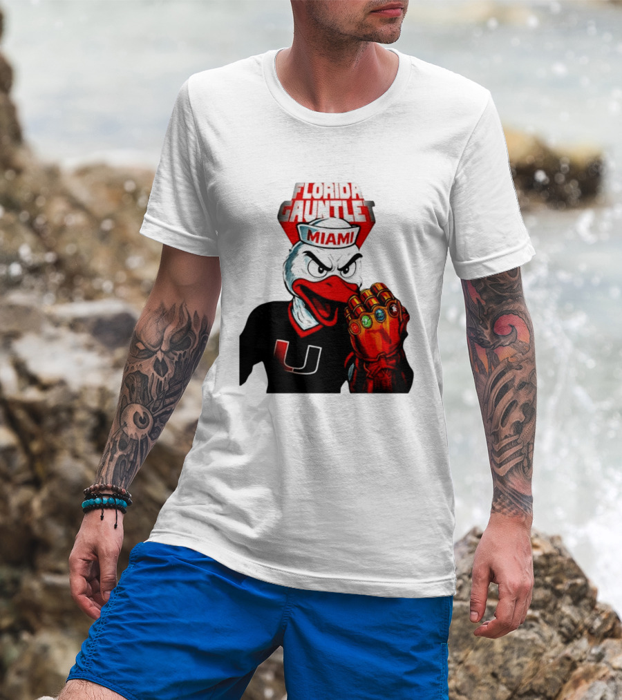 Miami Hurricanes Florida Gauntlet Mascot Iron Glove Infinity Stones T-Shirt