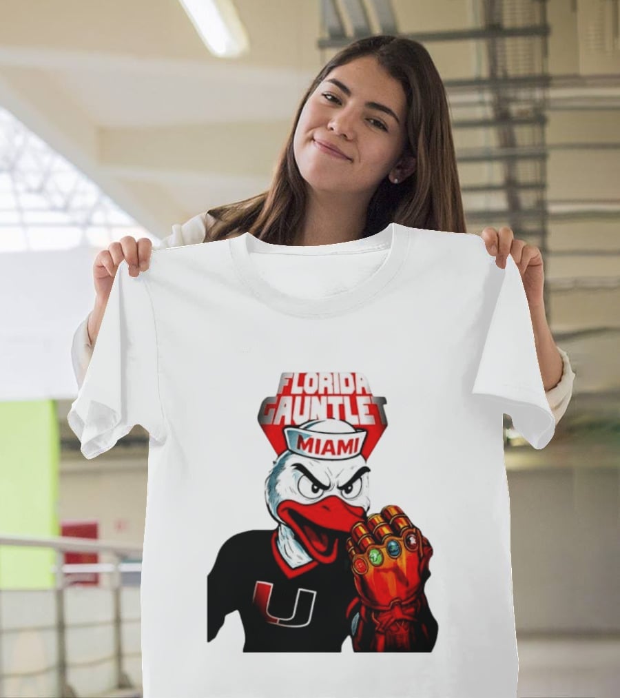 Miami Hurricanes Florida Gauntlet Mascot Iron Glove Infinity Stones T-Shirt