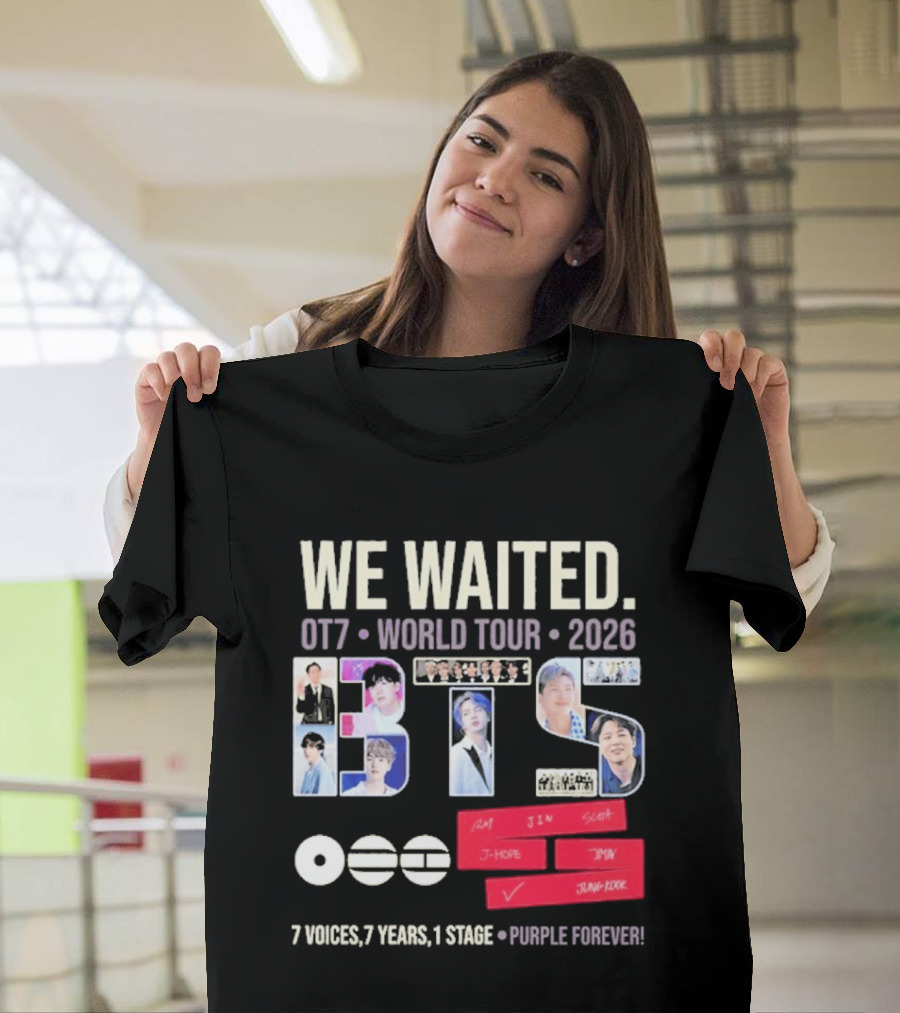We Waited BTS OT7 World Tour 2026 7 Voices 7 Years 1 Stage Purple Forever T-Shirt