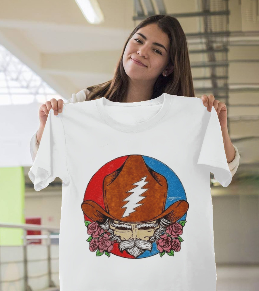 Bob Weir Cowboy Hat Grateful Dead Stealie Roses T-Shirt
