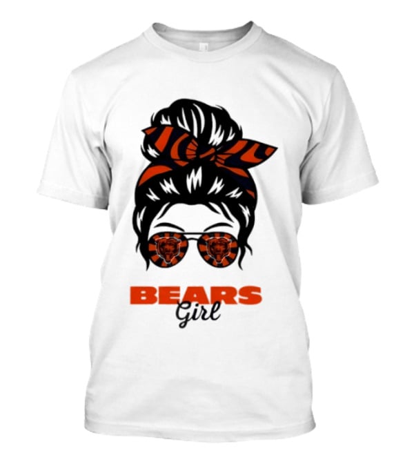 Chicago Bears Girl Messy Bun Glasses Football Fan T-Shirt