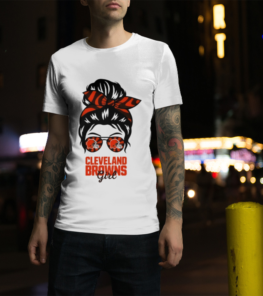 Cleveland Browns Fan Messy Bun Sunglasses T-Shirt