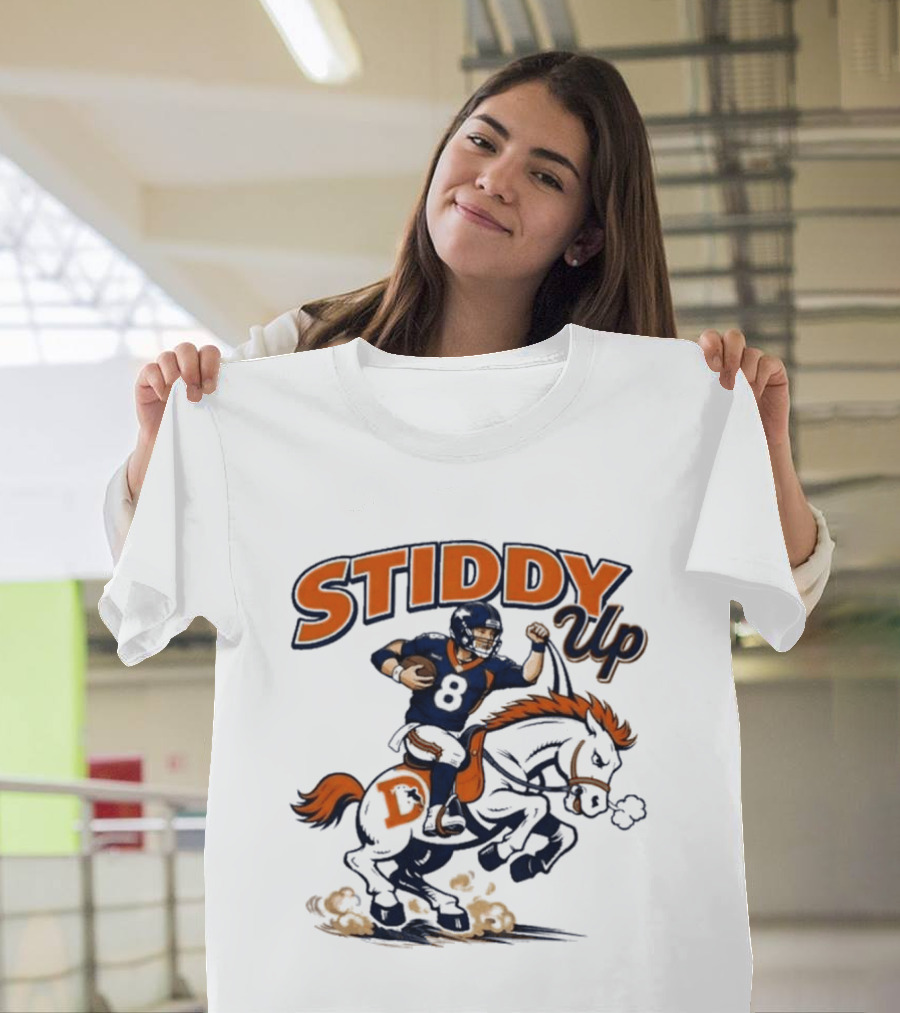 Jarrett Stidham Denver Broncos Stiddy Up Horseback Touchdown T-Shirt
