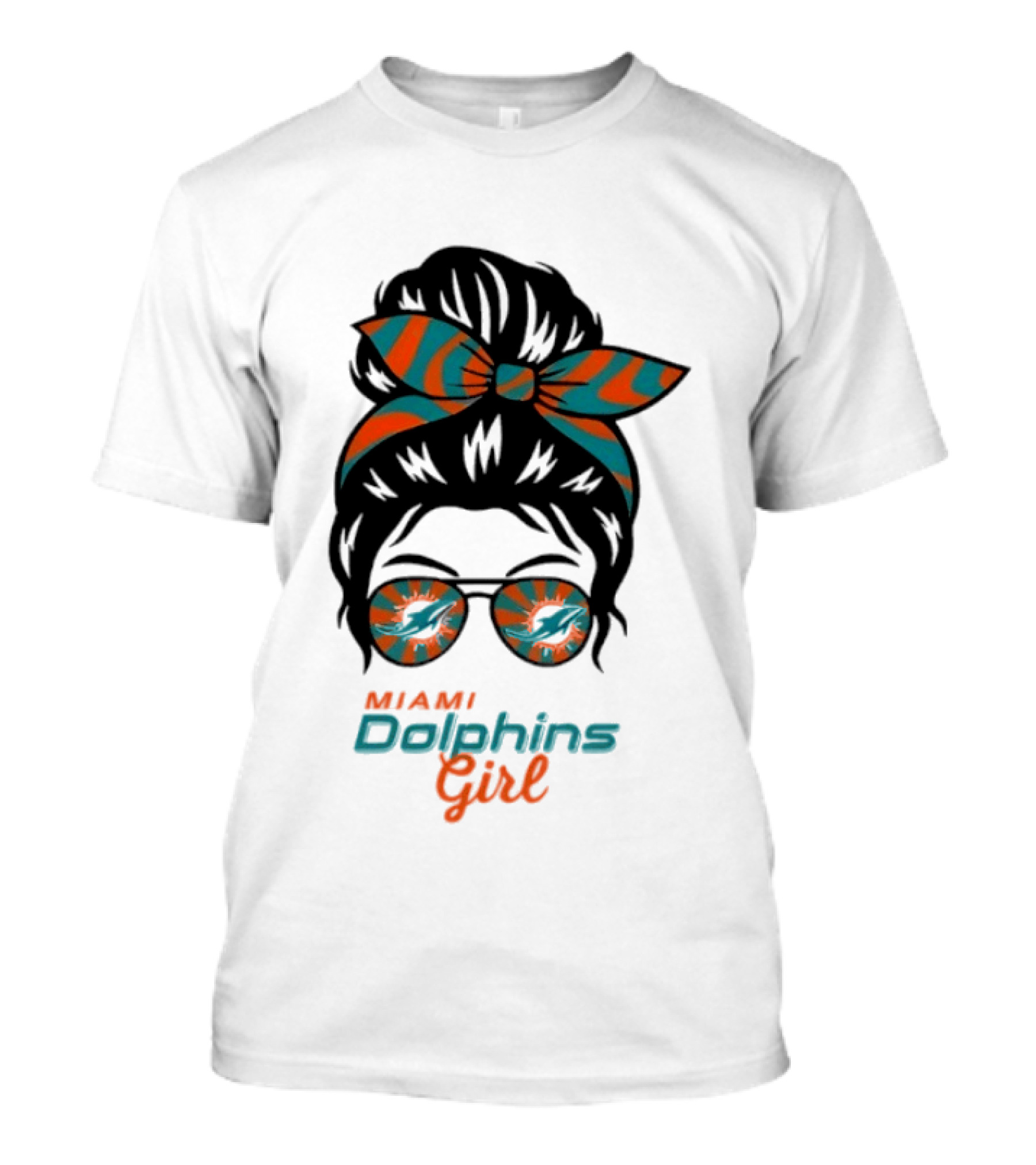 Miami Dolphins Girl Messy Bun Glasses Bow Fan Merchandise T-Shirt