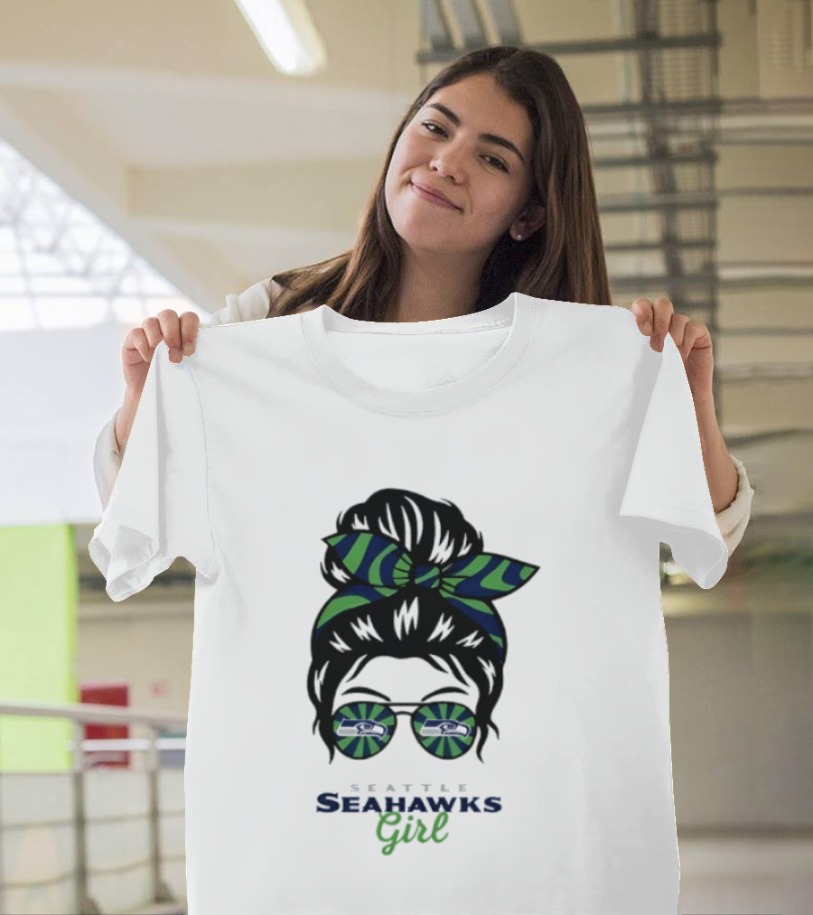 Seattle Seahawks Girl Messy Bun Glasses Team Spirit Fan Gear T-Shirt
