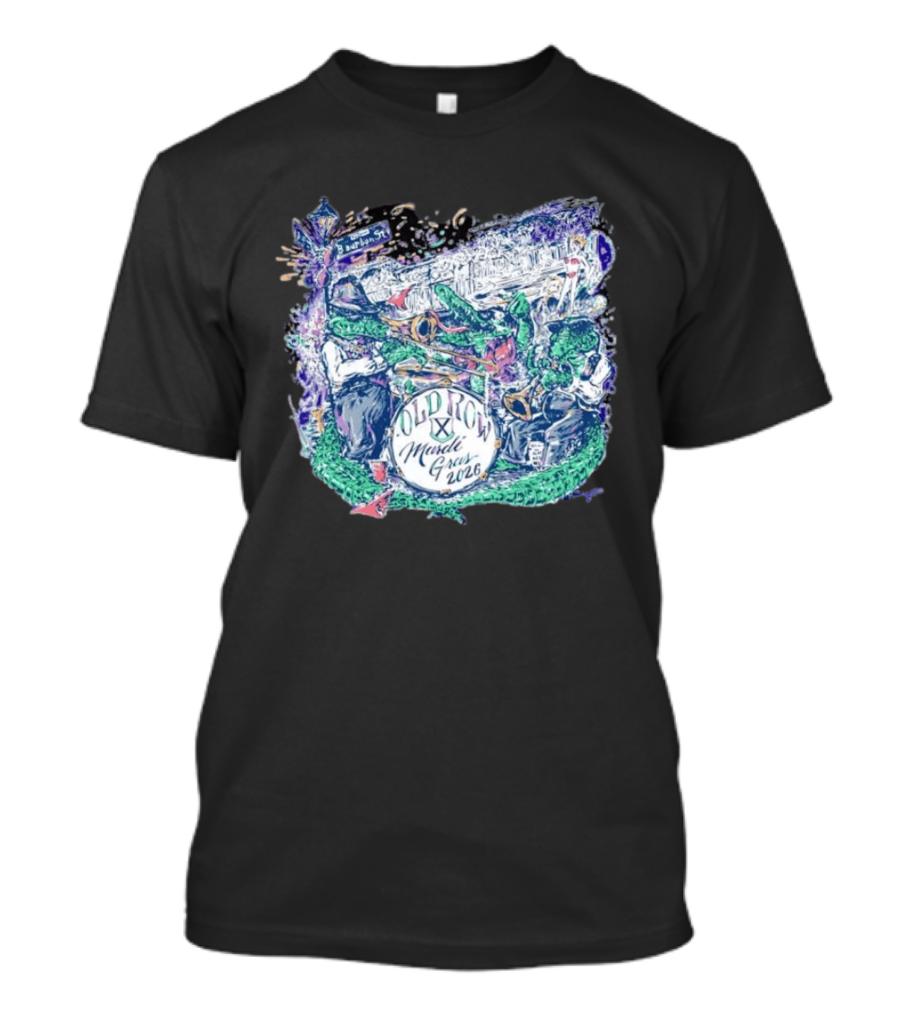 Old Row Mardi Gras 2026 Bourbon Street Alligator Band T-Shirt