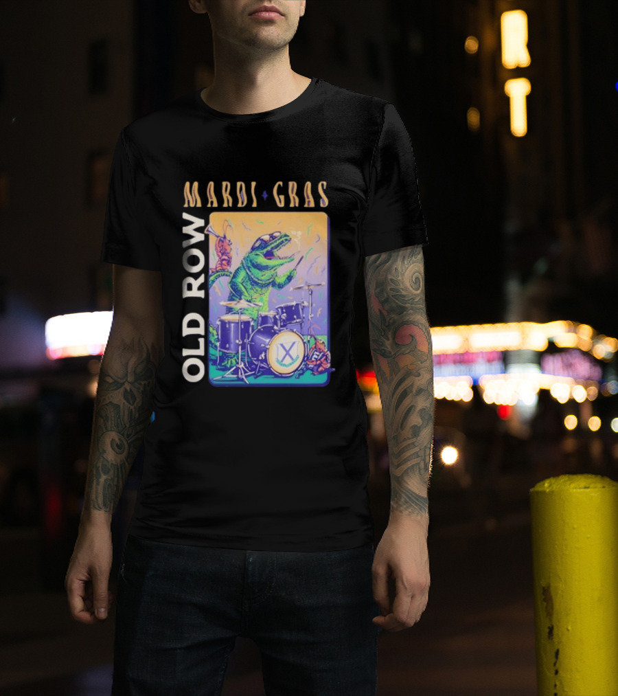 Mardi Gras Gator Playing Drums Old Row Celebration T-Shirt