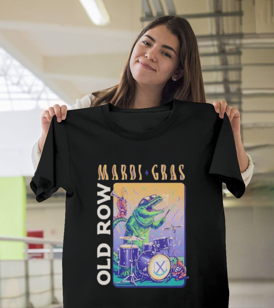 Mardi Gras Gator Playing Drums Old Row Celebration T-Shirt