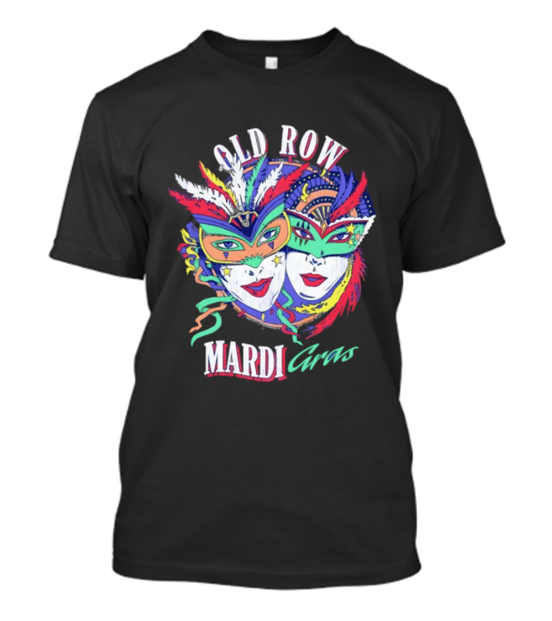 Old Row Mardi Gras Masks Colorful Feathers T-Shirt