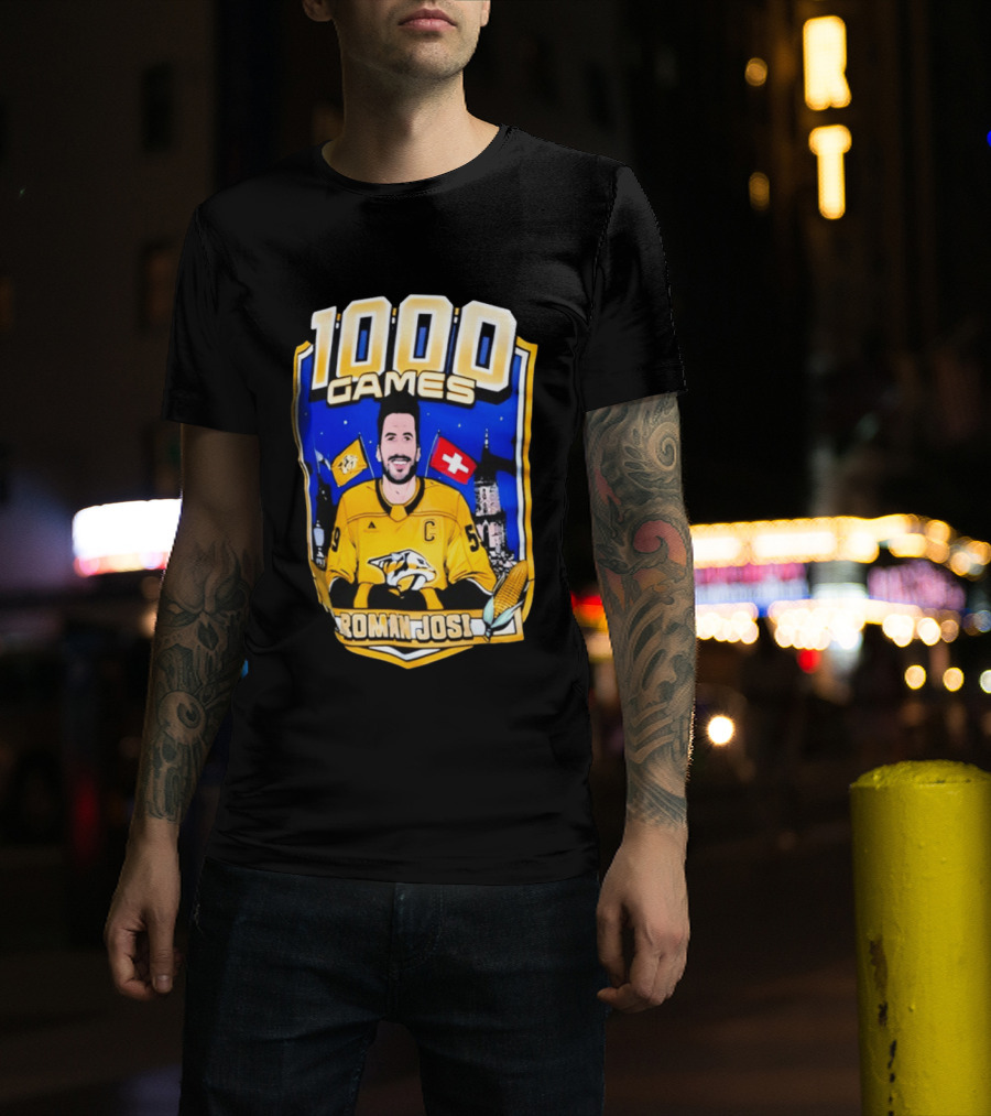 Nashville Predators Roman Josi 1000 Games Celebration NHL Captain Swiss Flag T-Shirt