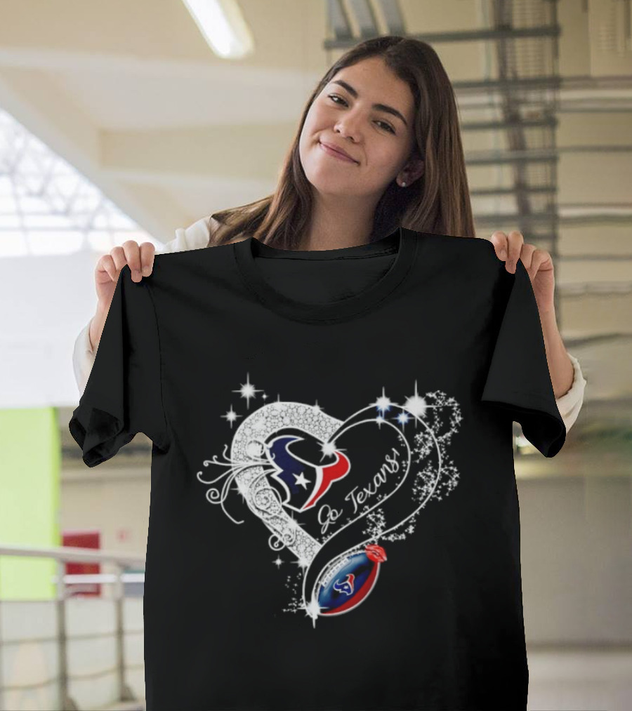 Houston Texans Heart Diamond Football Go Texans T-Shirt