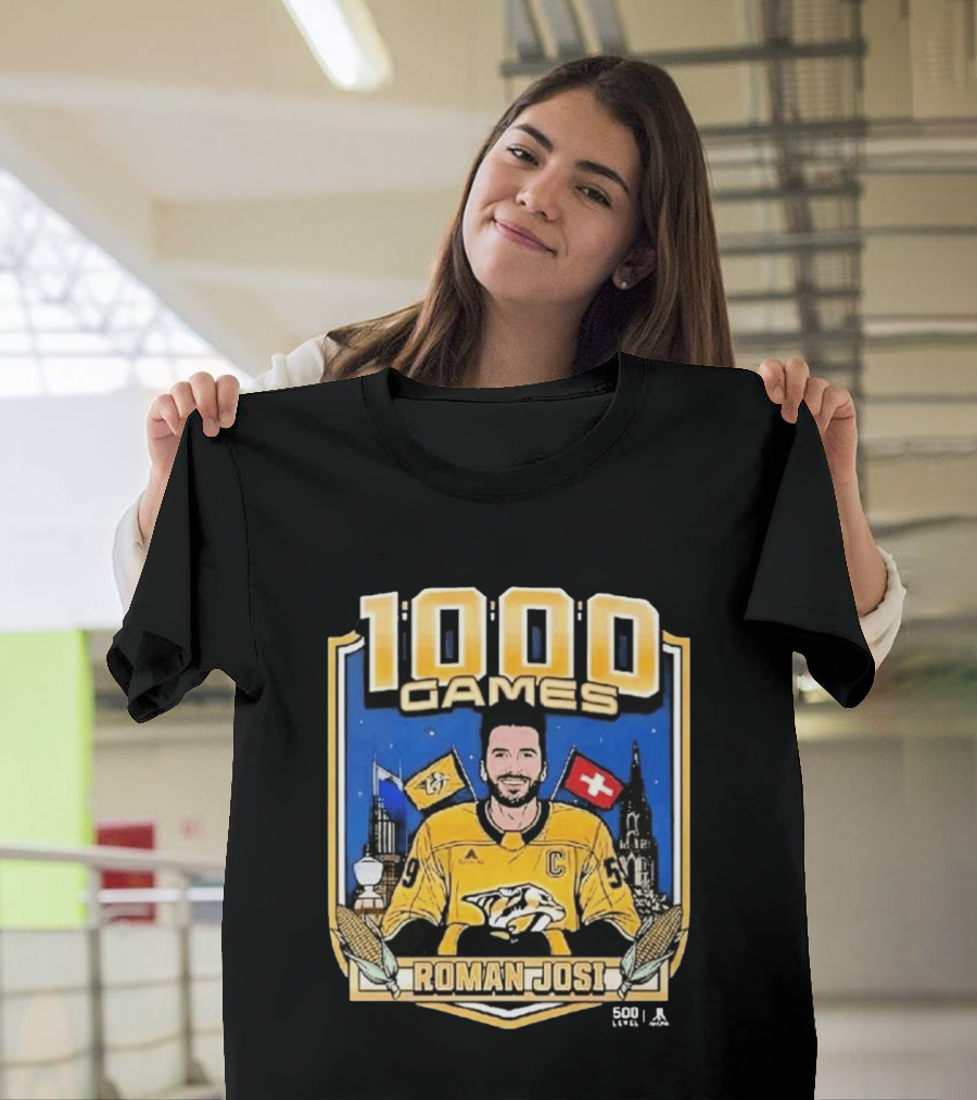 Roman Josi 1000 Games Nashville Predators Captain NHLPA Licensed 500 LEVEL T-Shirt