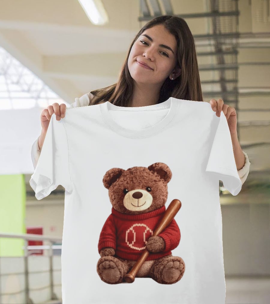 Baseball Bat Teddy Bear Cincinnati Reds Retro Reds Sweater T-Shirt