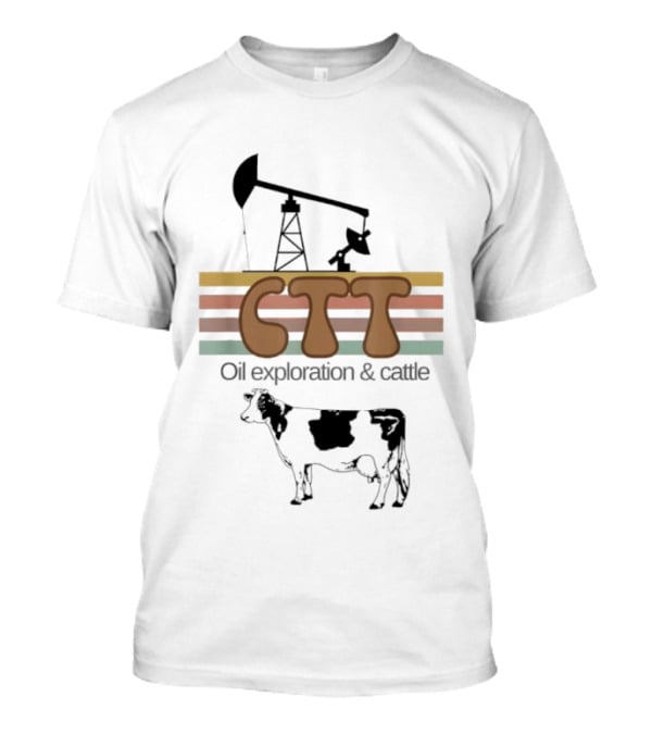 CTT Oil Exploration Cattle Oilman Cattleman Lifestyle With Pumpjack And Cow T-Shirt