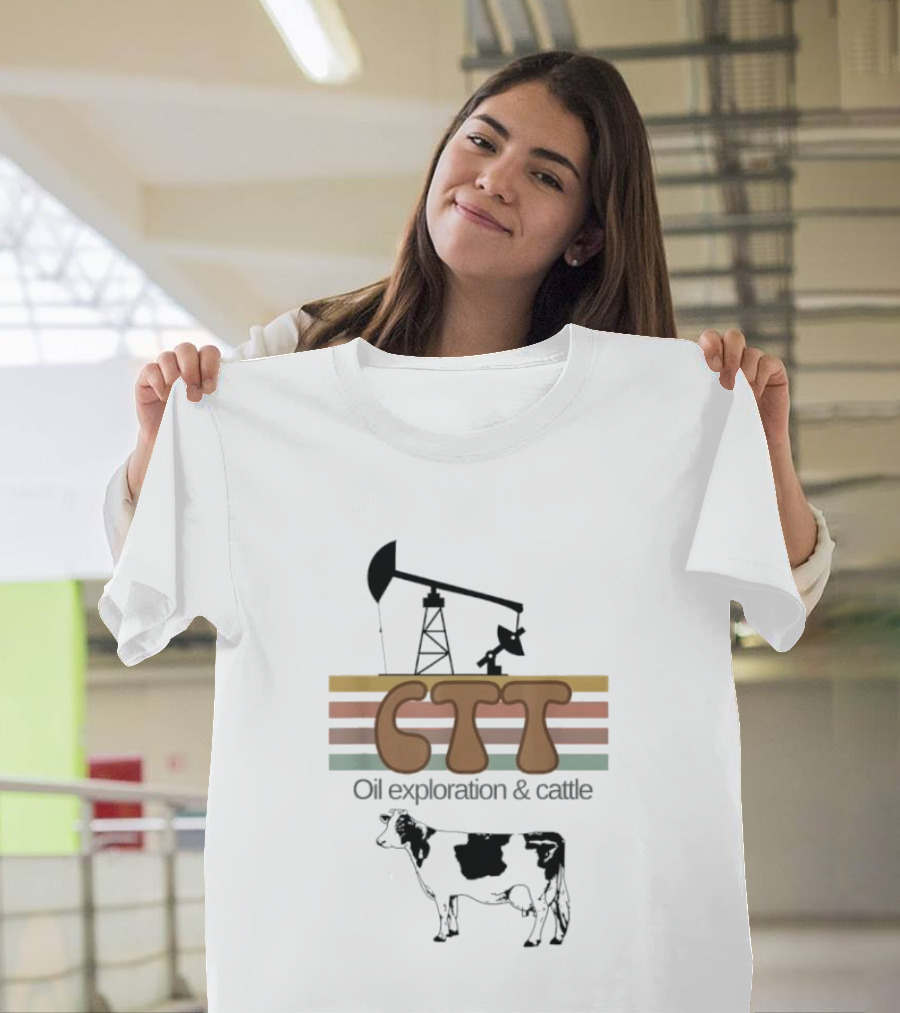 CTT Oil Exploration Cattle Oilman Cattleman Lifestyle With Pumpjack And Cow T-Shirt