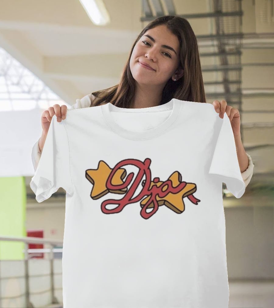 Djo Star Yellow Stars Red Script Font T-Shirt