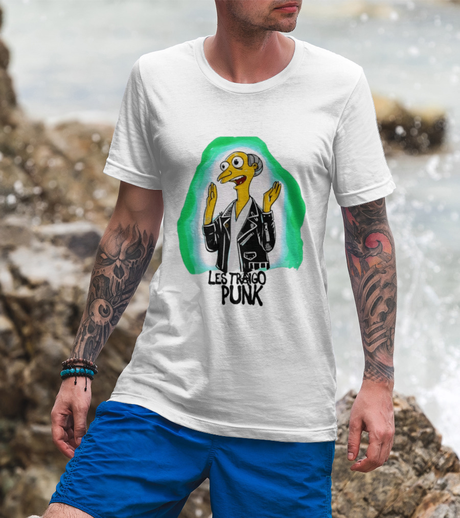 Mr Burns Les Traigo Punk Leather Jacket Green Aura T-Shirt