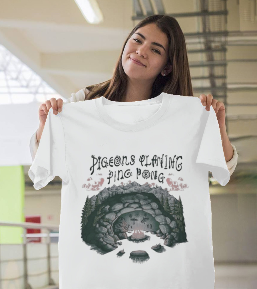 Pigeons Playing Ping Pong X Nature Backs 2026 Psychedelic Forest Double Exposure T-Shirt