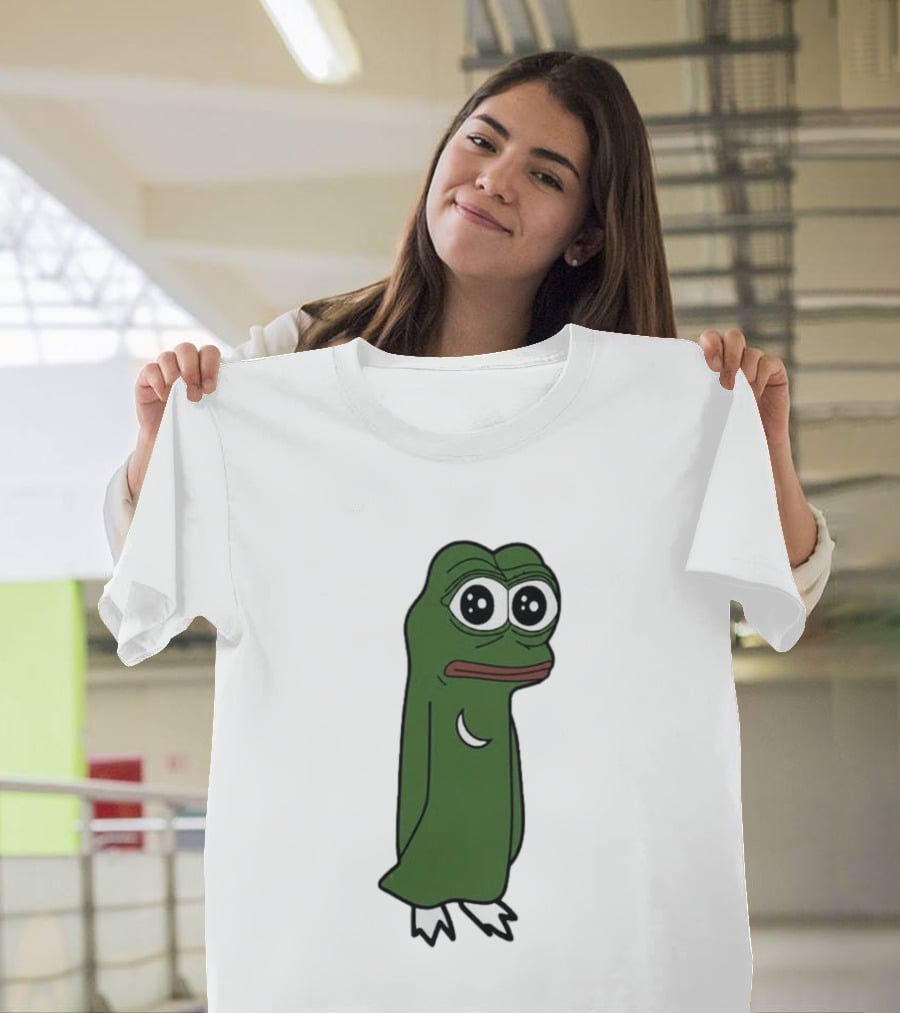 Smolting Pepe Meme Character Crescent Moon Reflection T-Shirt