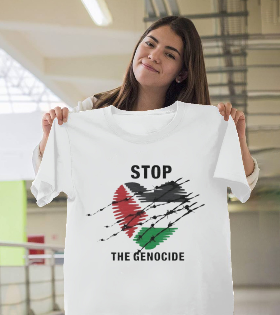 Stop The Genocide Palestinian Flag With Barbed Wire T-Shirt