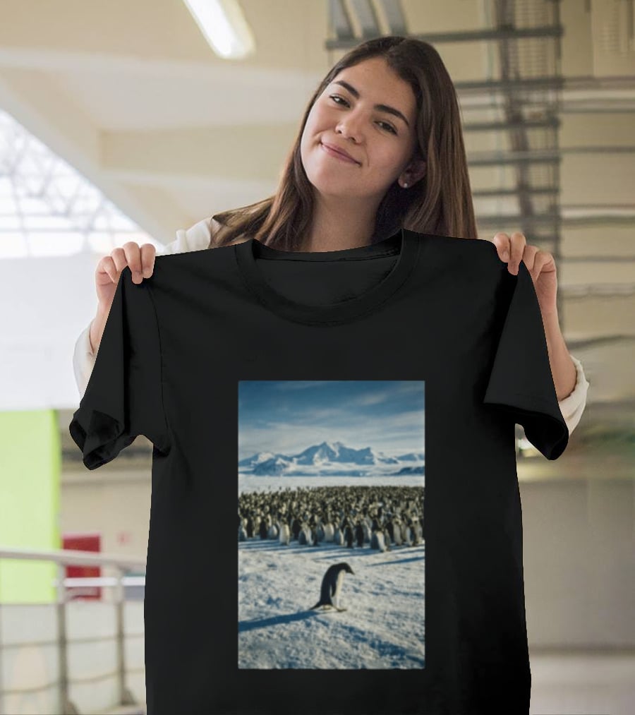 Against The Current Solitary Penguin Aesthetic Arctic Landscape T-Shirt