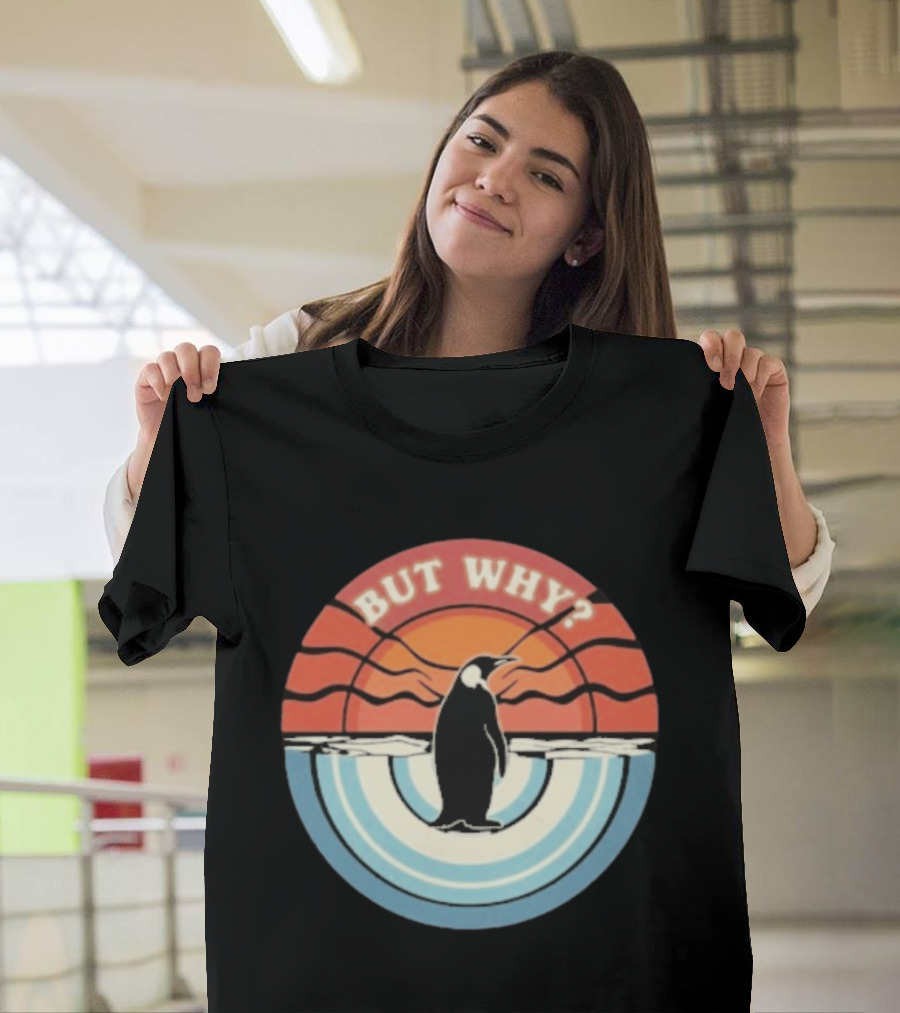 But Why Penguin Vintage Sunset Retro Ocean Waves T-Shirt