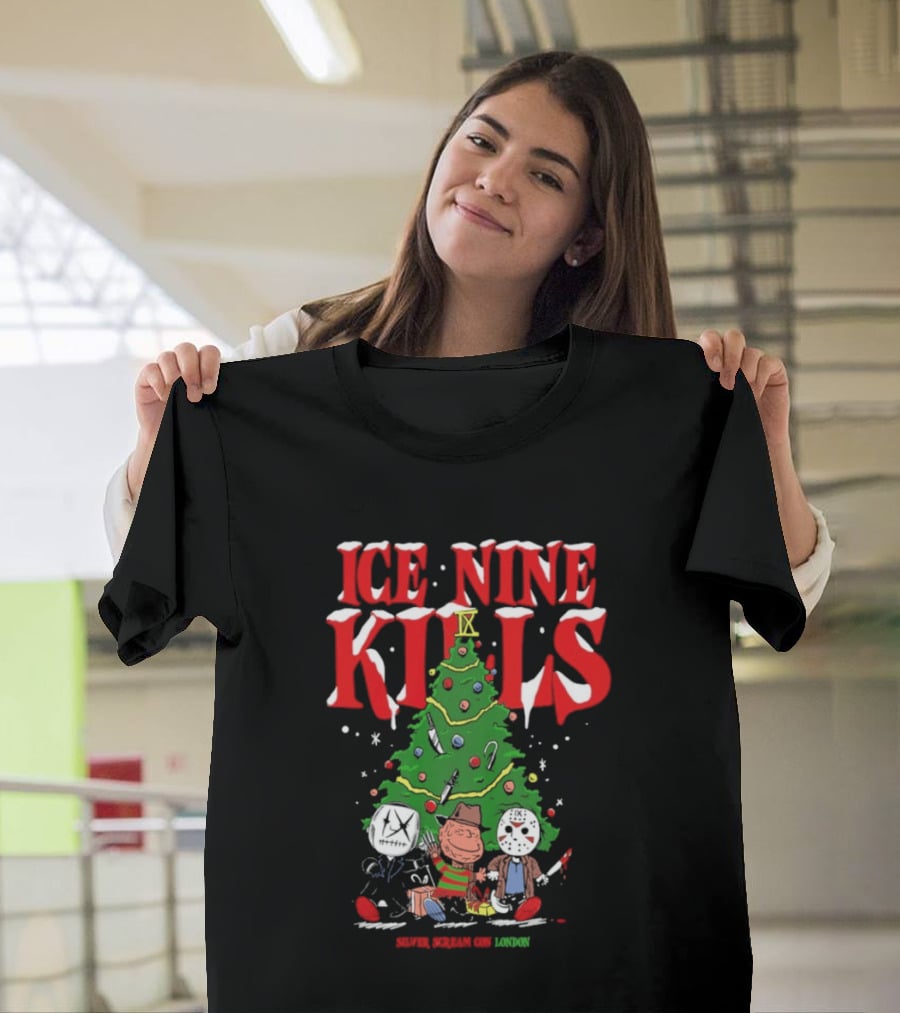 Ice Nine Kills Silver Scream Con Festive Horror Villains Christmas Tree T-Shirt