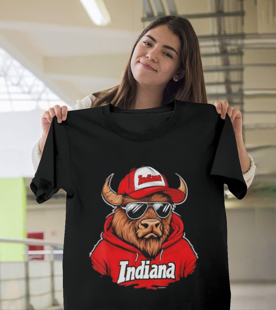 Indiana Bison Vintage Throwback Swea with Sunglasses and Hat T-Shirt