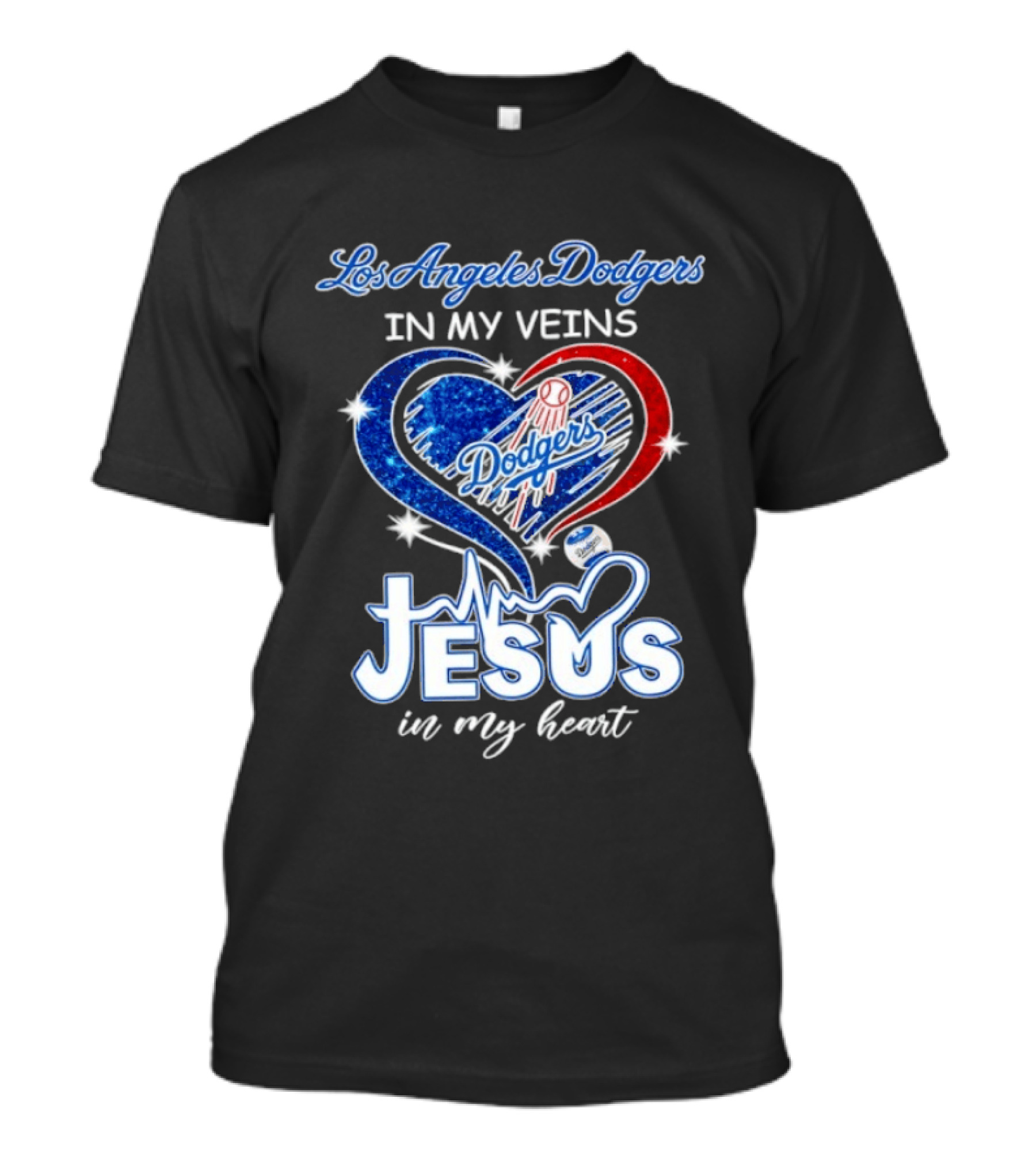 Los Angeles Dodgers In My Veins Jesus In My Heart T-Shirt