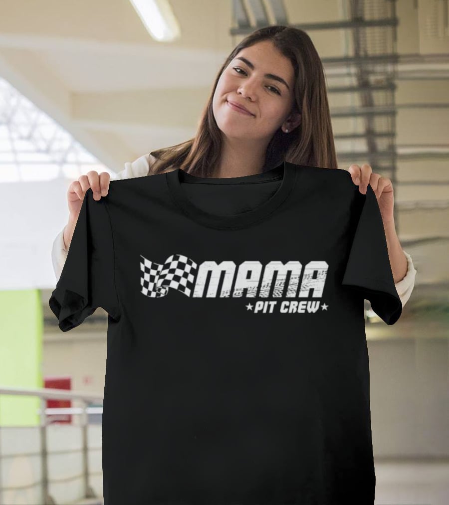 Mama Pit Crew Checkered Flag Racing Family Birthday Matching T-Shirt