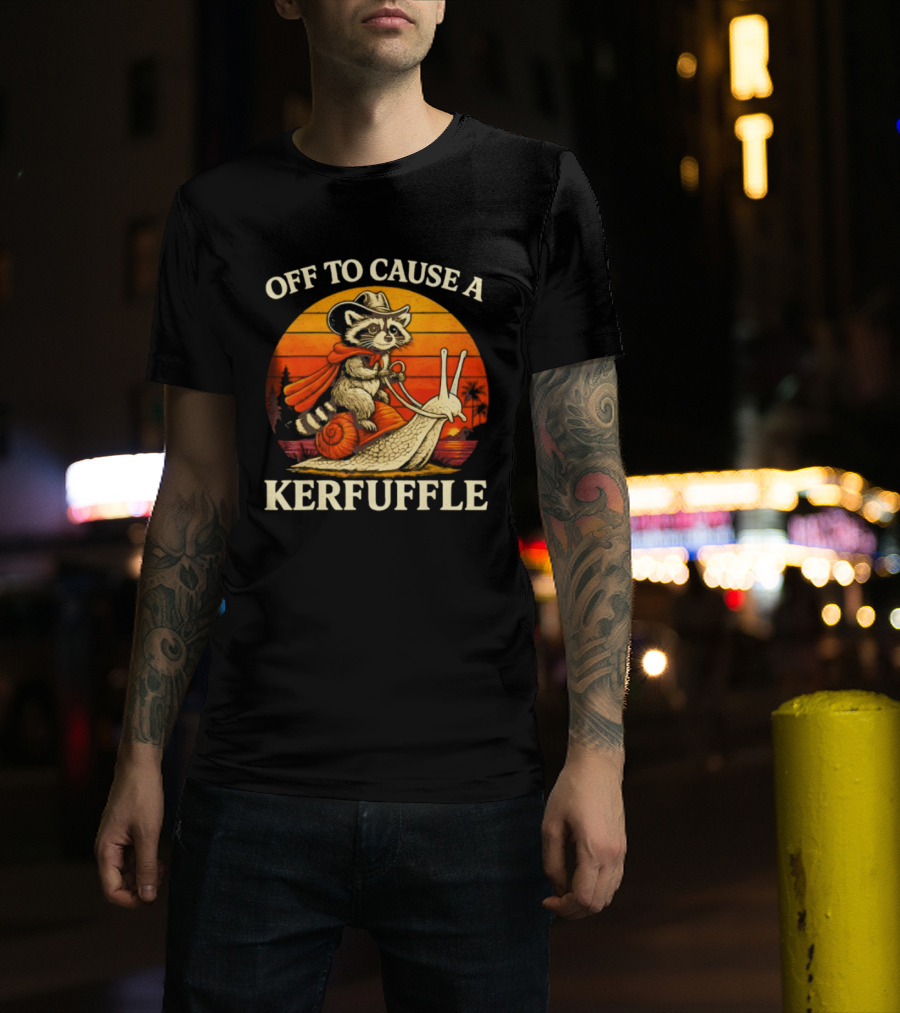 Off To Cause A Kerfuffle Raccoon Riding Snail Cowboy Adventure T-Shirt