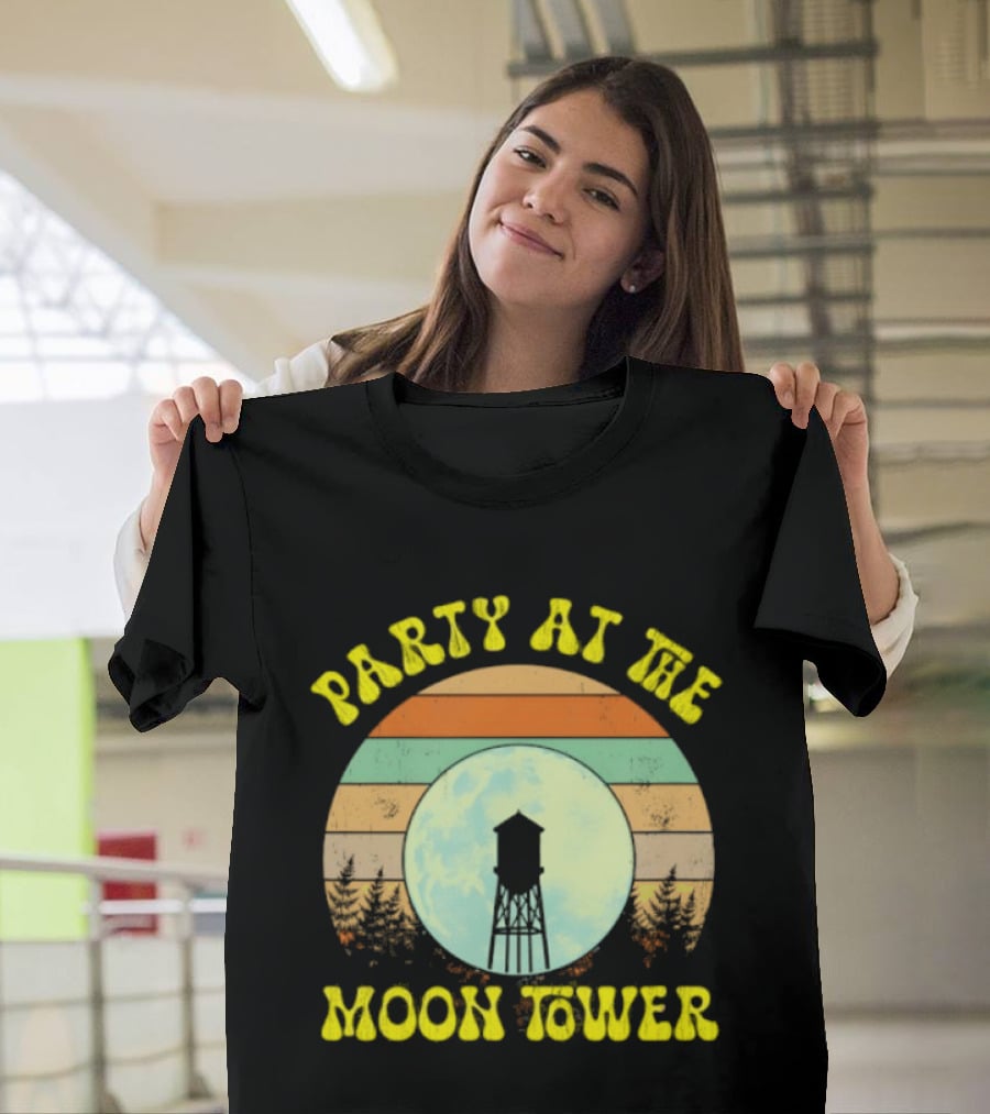 Party At The Moontower Retro Sunset Landscape Moon T-Shirt