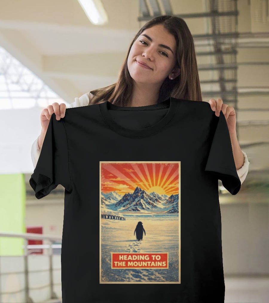 Penguin Journey Heading To The Mountains Sunrise T-Shirt